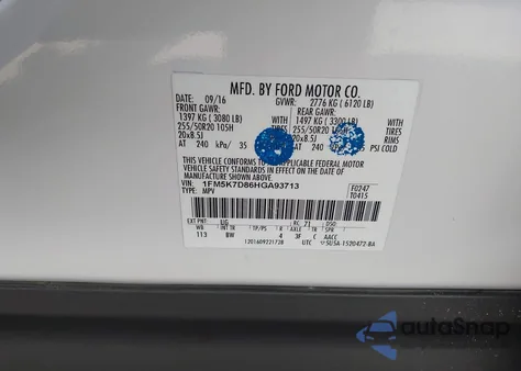 2017 Ford Explorer Xlt from USA, damaged, VIN 1FM5K7D86HGA93713